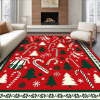 Red Green Christmas Trees Candy Canes Gifts Rug