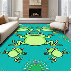 Whimsical Green Frogs Aquatic Scene Rug
