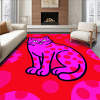 Pink Polka Dot Cat Red Background Rug