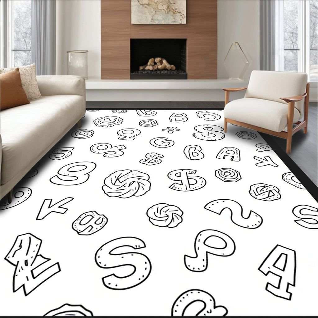 Black White Word Alphabet Collage Rug