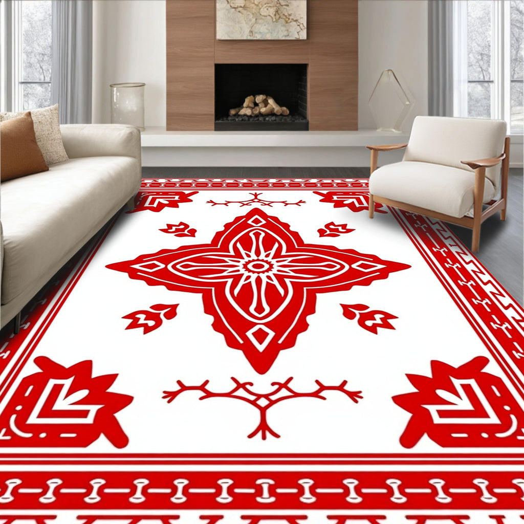 Classic Red Central Starburst Motif Rug