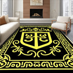 Bold Yellow Shield Ornamental Black Rug