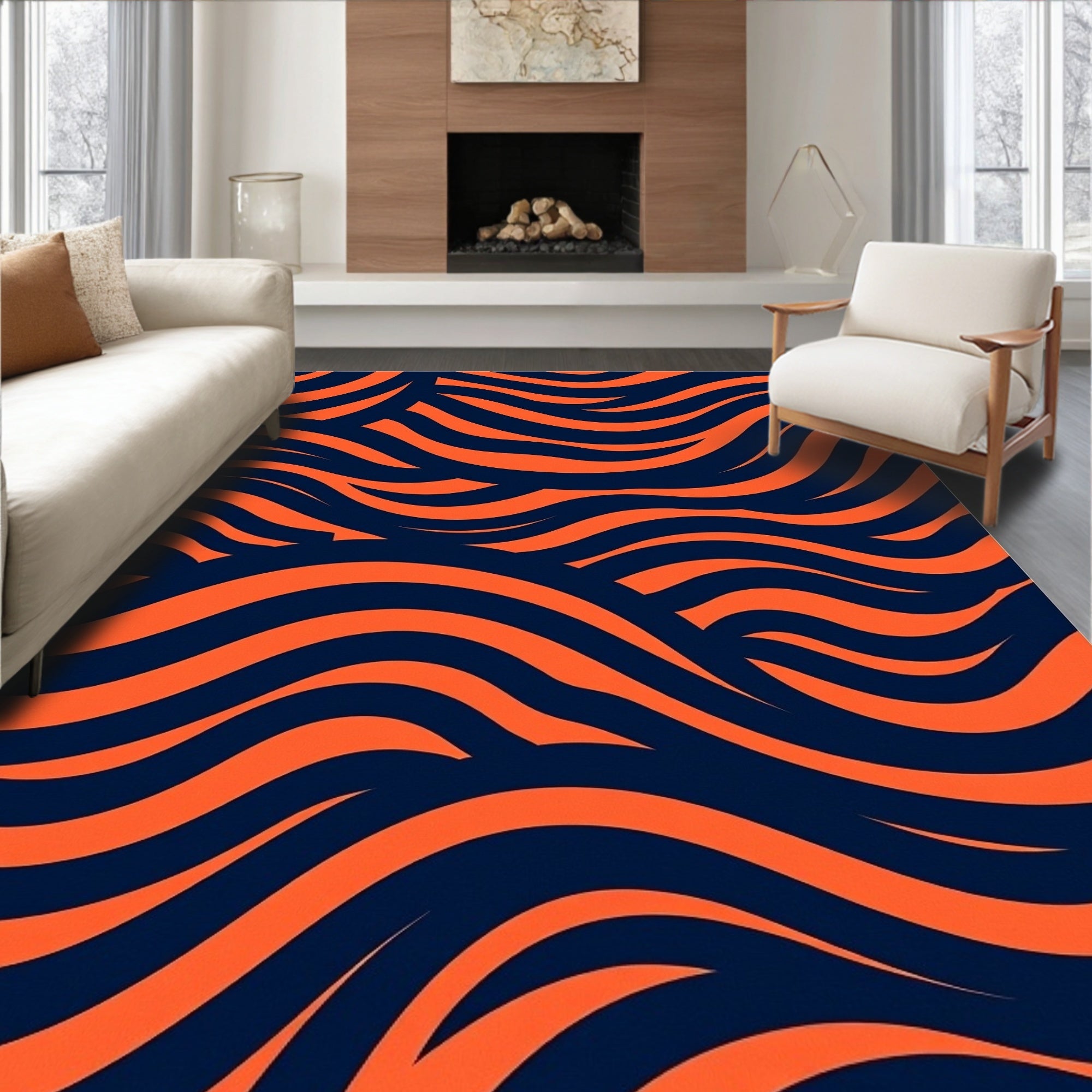 Bold Orange Wave Abstract Rug