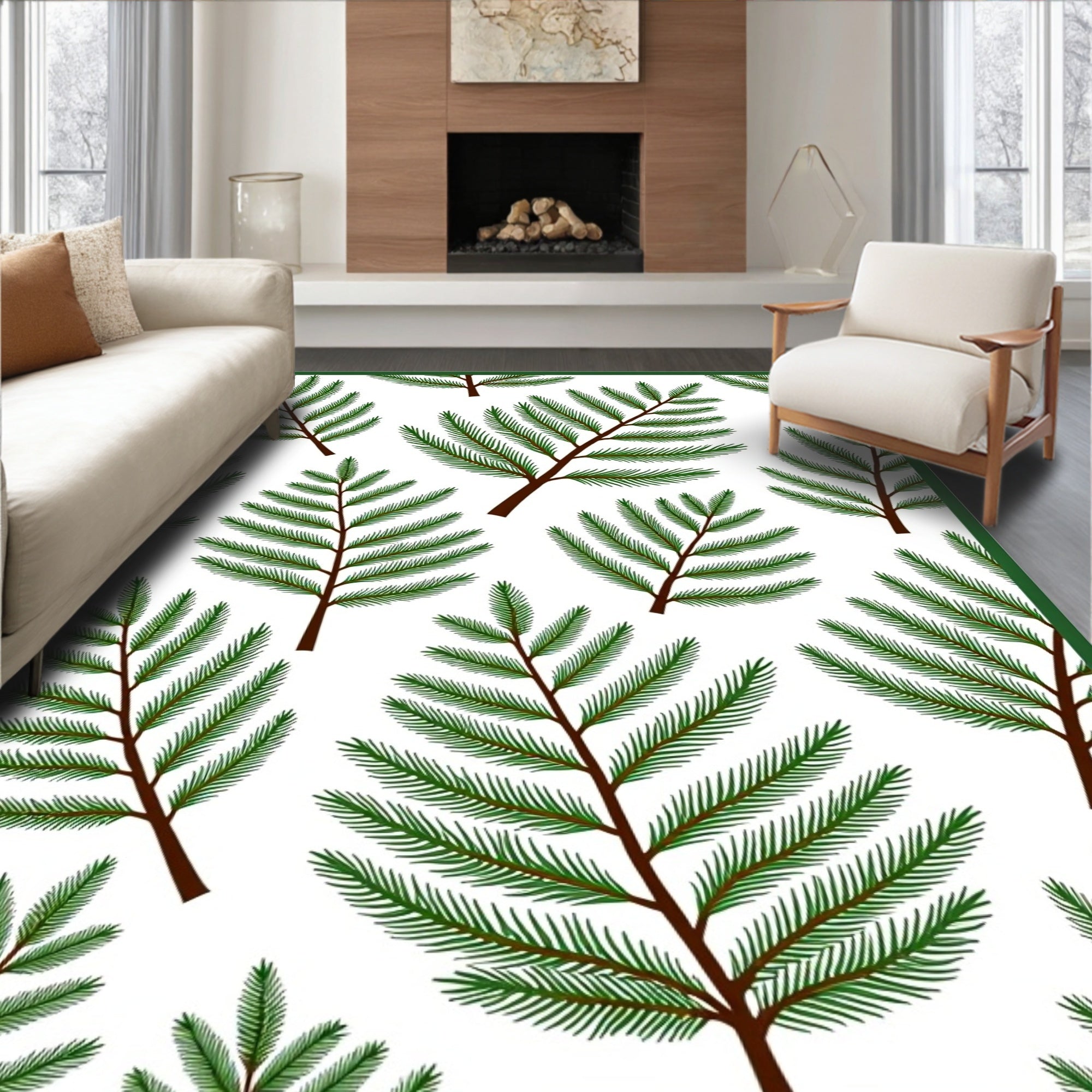 Rustic Evergreen Branch Repeat Rug