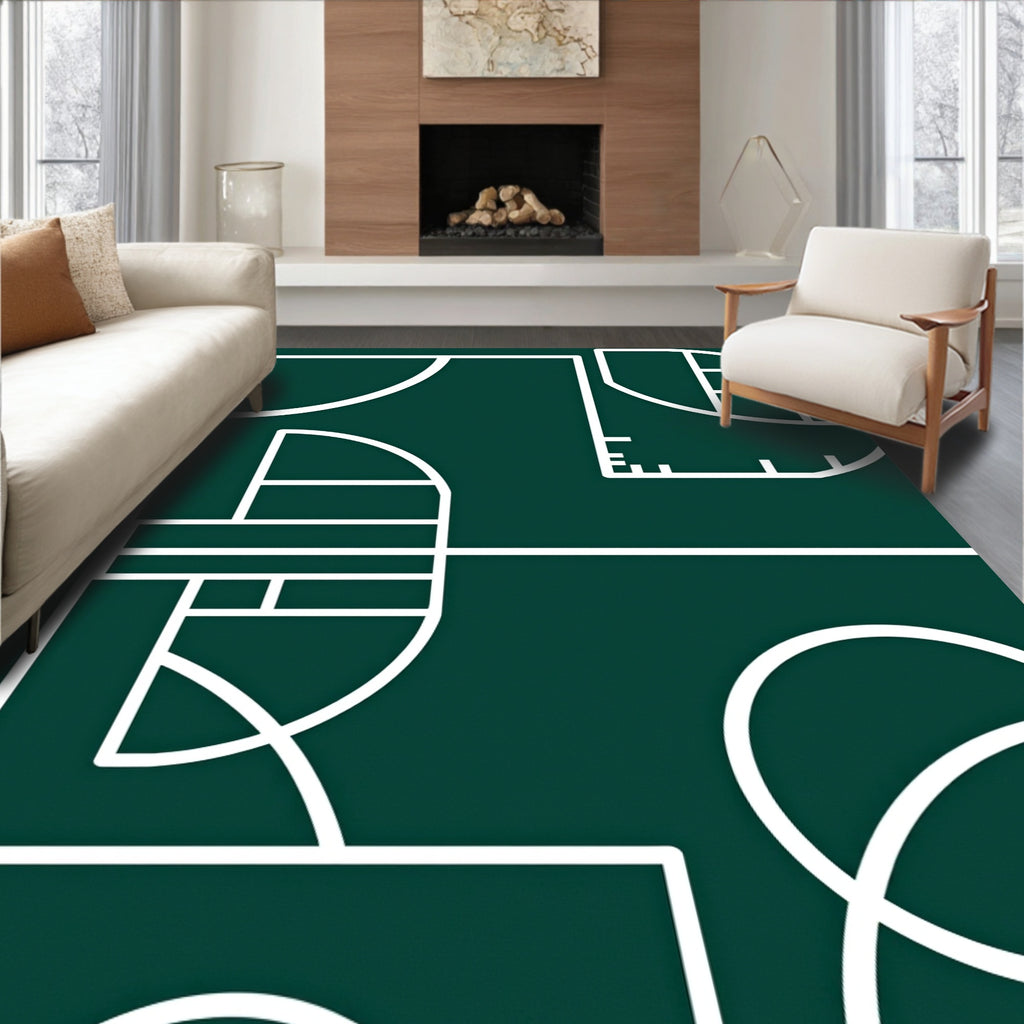 Deep Green Geometric Abstract Form Rug
