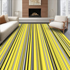 Bright Yellow Black Gray Pinstripe Rug
