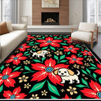 Red Floral Puppy Garden Whimsy Rug