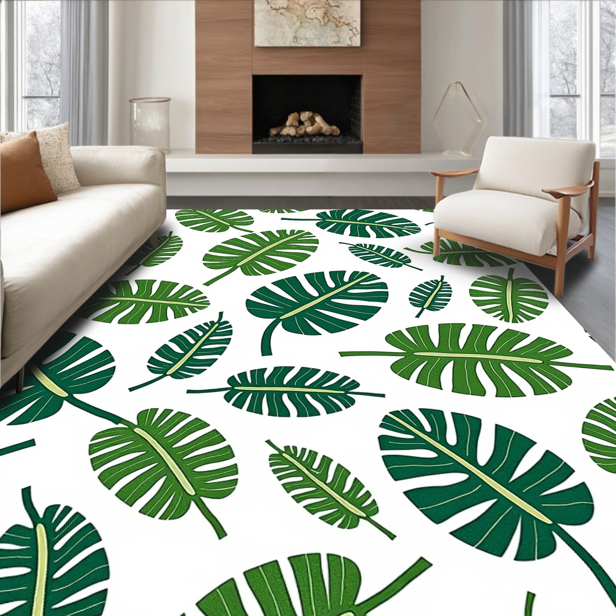 Emerald Green Tropical Foliage Arrangement Rug