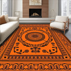 Bold Orange Black Mandala Border Rug