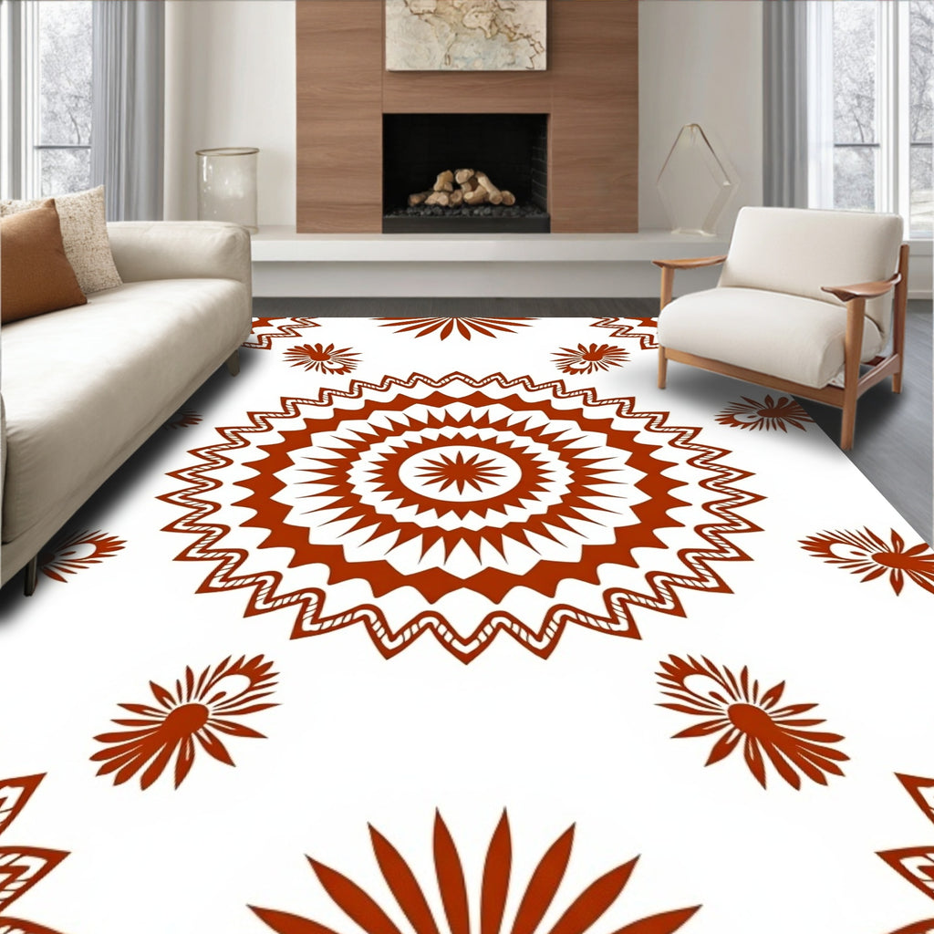 Terracotta Sunburst Medallion Mandala Rug
