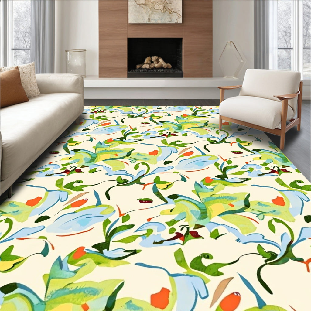 Abstract Verdant Vines Floral Arrangement Rug