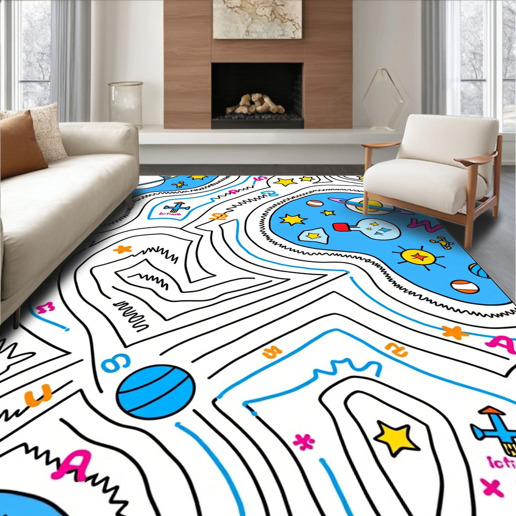 Whimsical Space Maze Cartography Design Rug