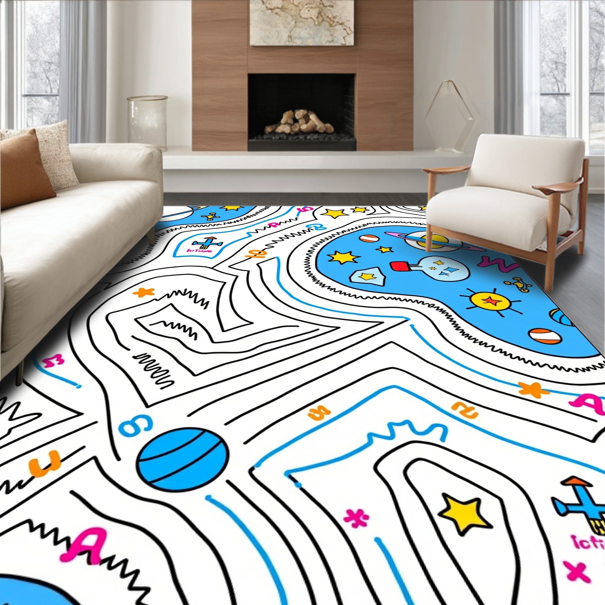 Whimsical Space Maze Cartography Design Rug