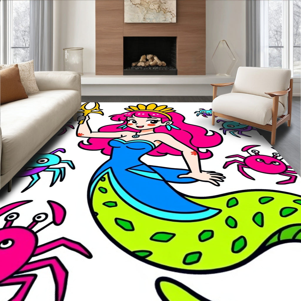 Pink Mermaid And Colorful Crabs Rug