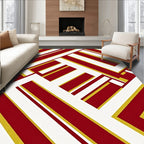 Bold Crimson Gold Geometric Overlap Rug