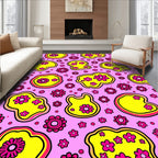 Retro Pink Yellow Floral Blob Art Rug