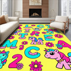 Pink Blue Unicorn Flowers Alphabet Kids Rug
