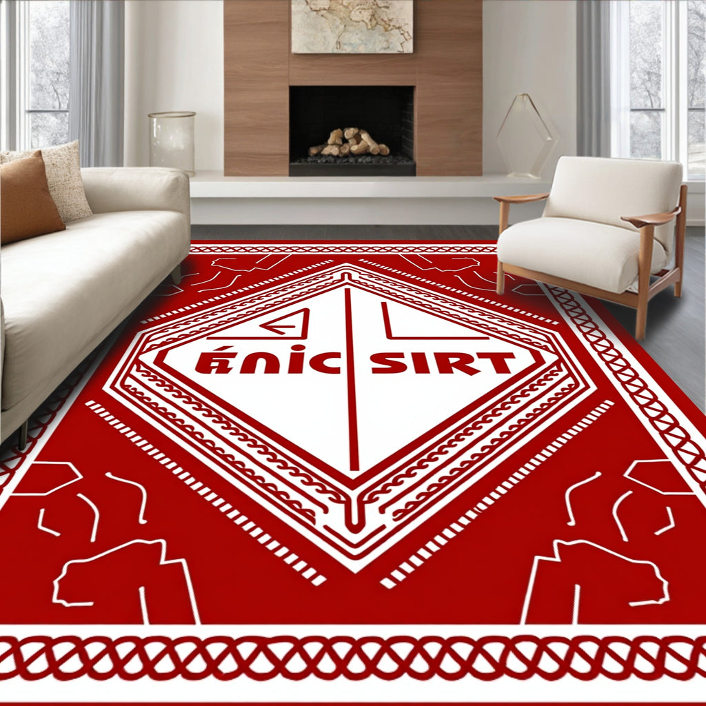 Crimson White Geometric Diamond Rug