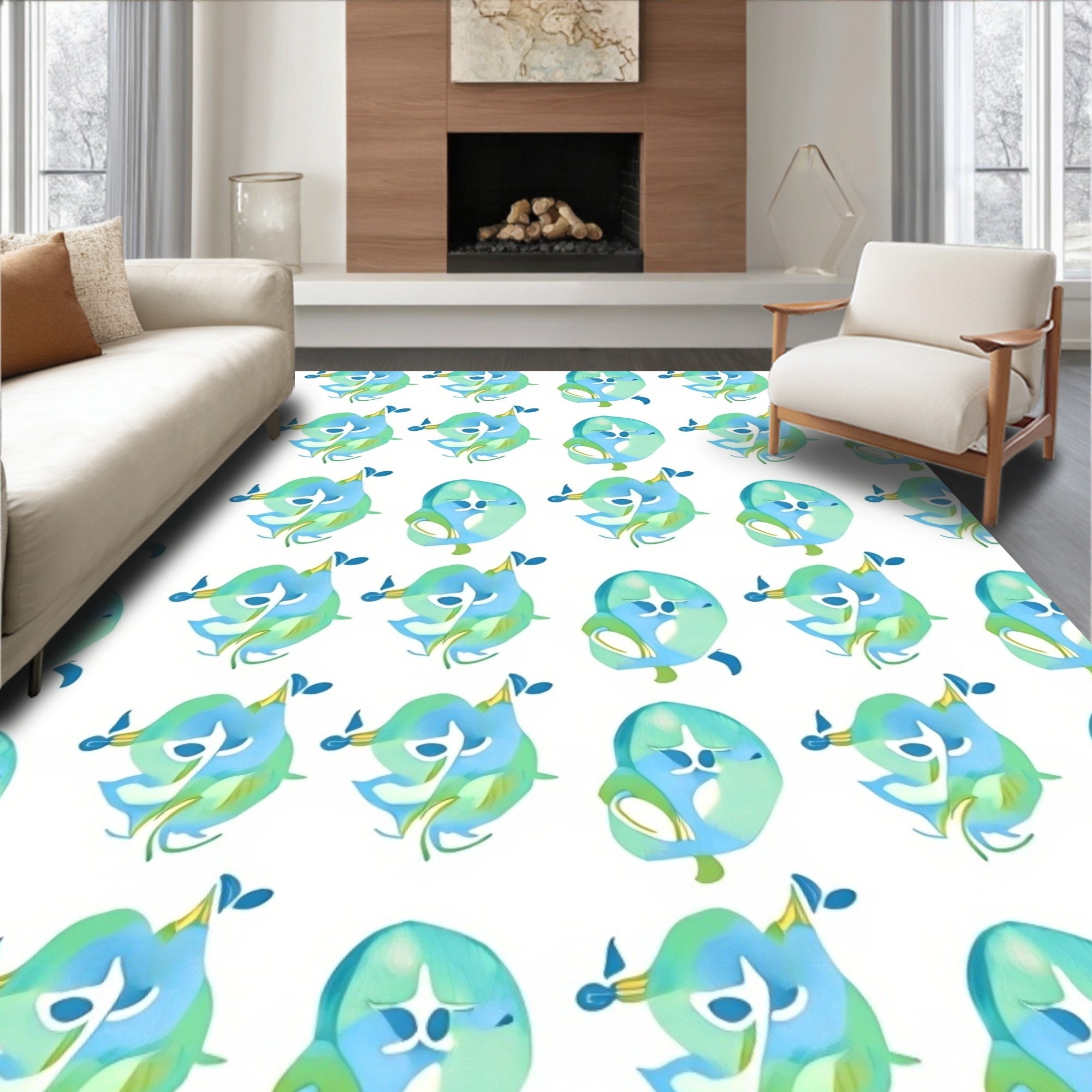 Aqua Teal Abstract Swirls Rug