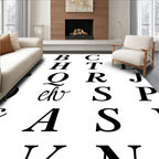 Alphabet Monogrammed Script Black White Rug