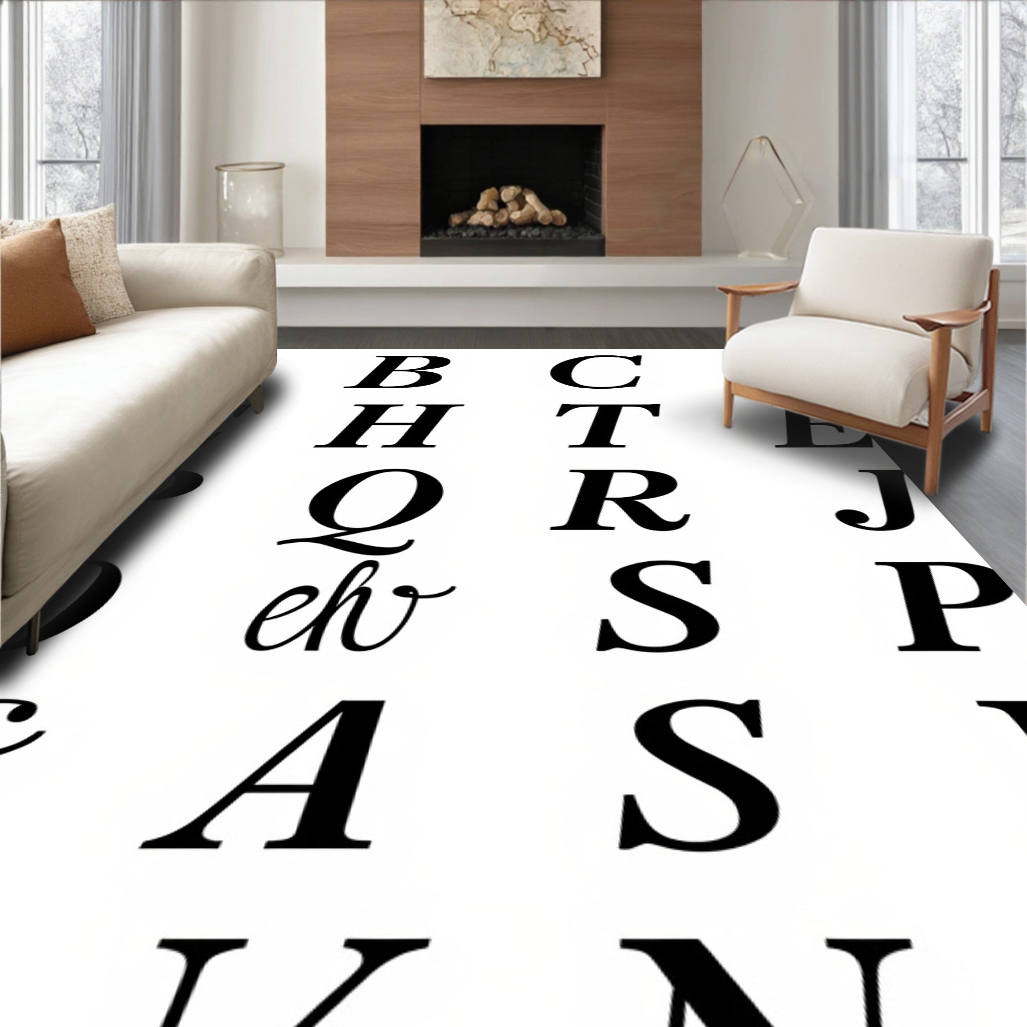 Alphabet Monogrammed Script Black White Rug