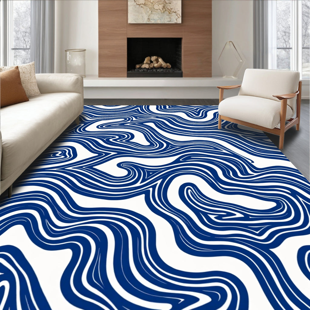 Marbled Blue Flowing Lines Rug