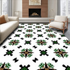 Ornate Black Green Brown Medallion Rug