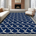 Navy Blue White Floral Vine Repeat Rug