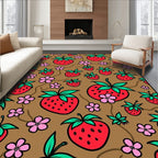 Whimsical Red Strawberry Pink Flower Garden Rug