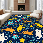 Whimsical Cats and Stars Navy Rug