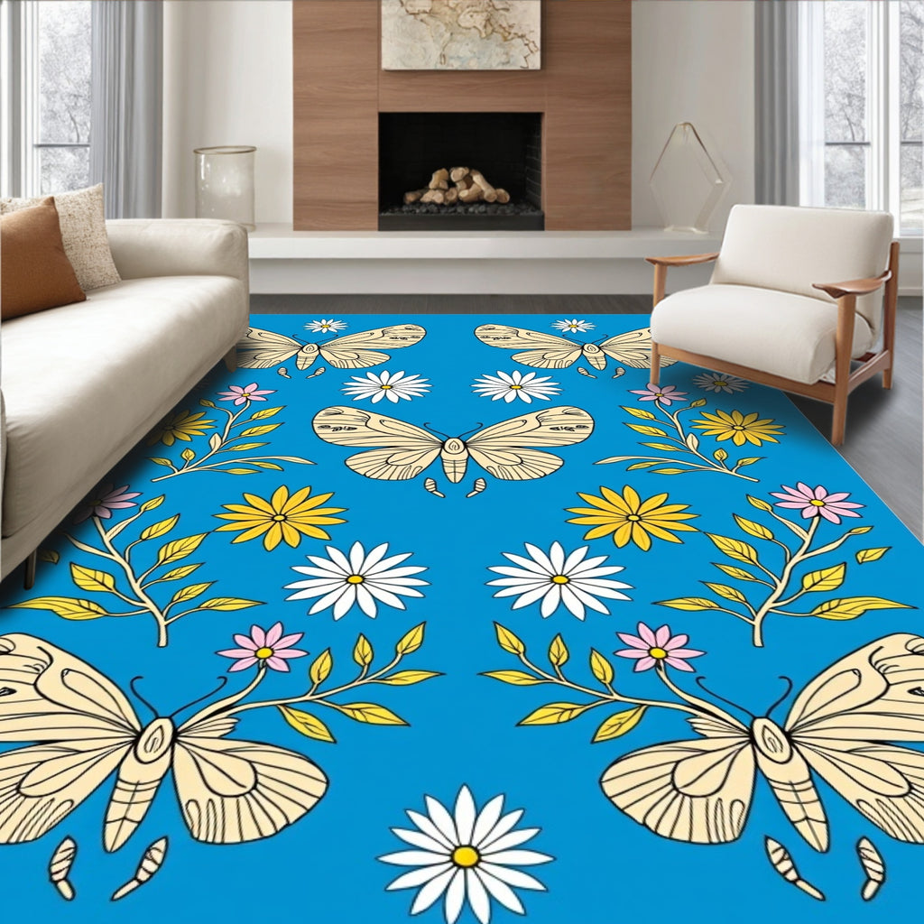 Golden Butterflies Pink Yellow Flower Garden Rug