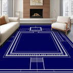 Minimalist Blue Geometric Blueprint Rug