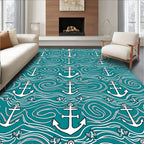 Teal Nautical Anchor Waves Rug