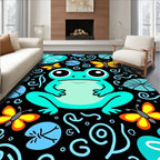 Whimsical Teal Frog Butterfly Pond Rug