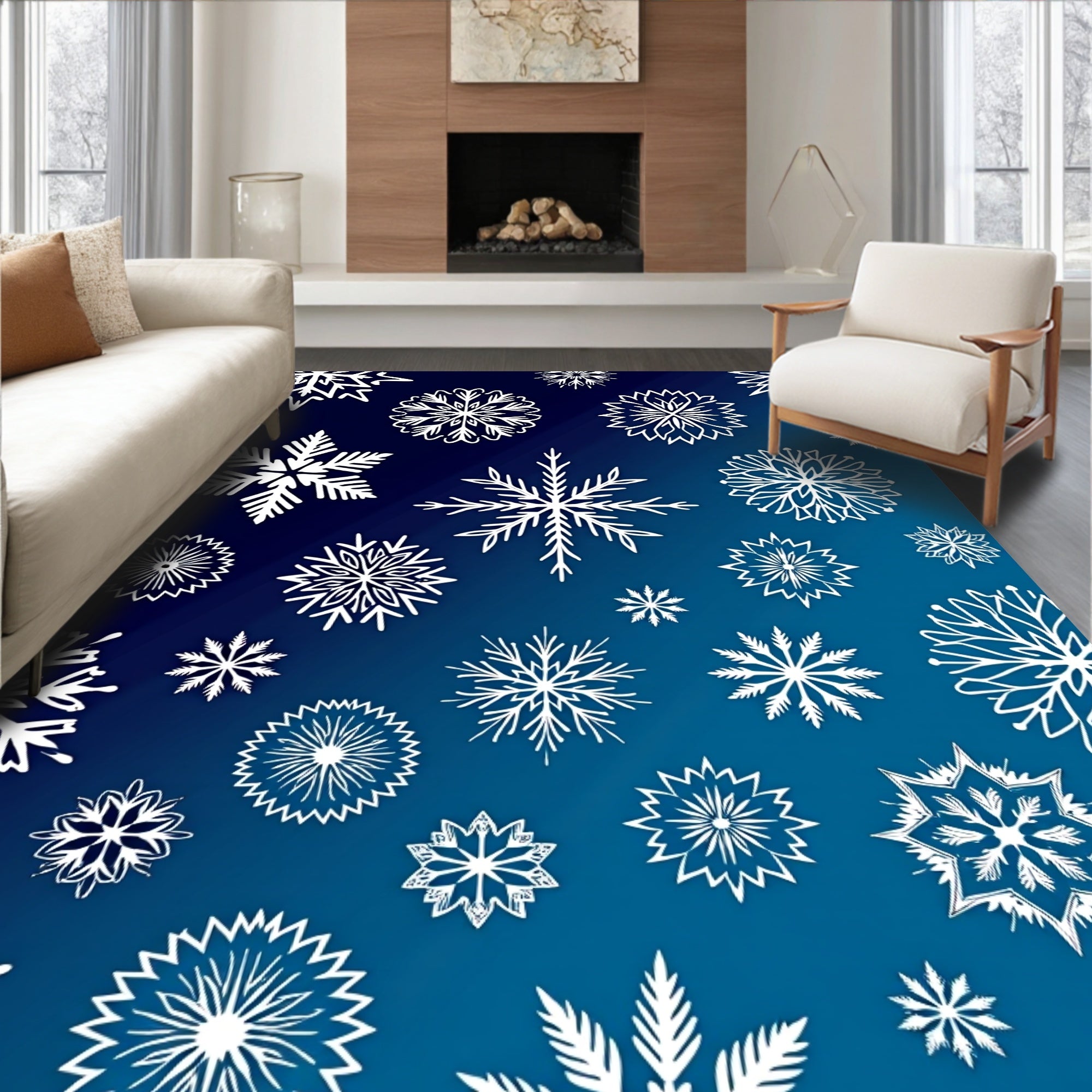 Winter White Snowflake Gradient Rug