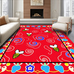 Whimsical Red Bee Swirl Border Rug