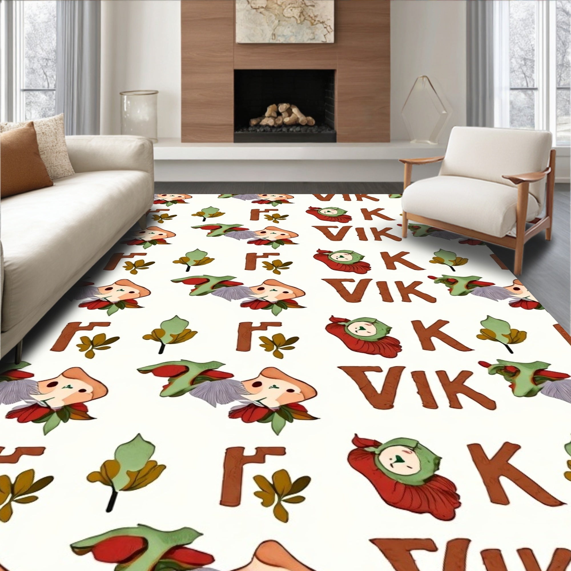 Whimsical Woodland Creatures Folk Art Rug