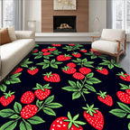 Red Strawberry Foliage Dark Background Rug