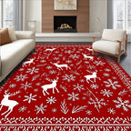 Festive Red White Reindeer Snowflakes Border Rug