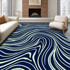 Navy Swirling Ivory Lines Rug