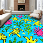 Whimsical Yellow Turtle Ocean Floor Rug