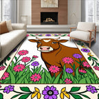 Farmhouse Brown Cow Floral Garden Rug