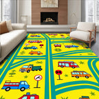 Bright Yellow Cartoon Vehicle Road Map Rug