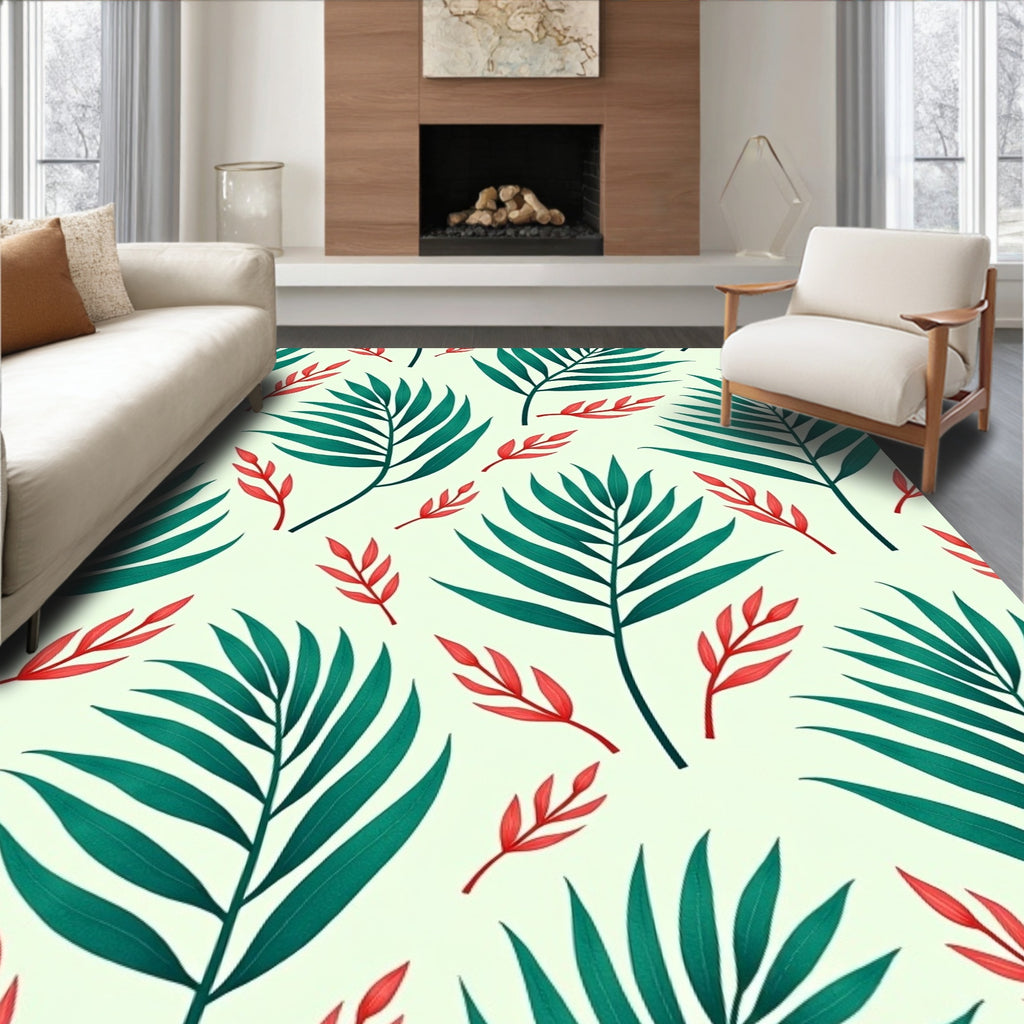 Emerald Green Foliage Red Accents Rug