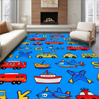 Red Yellow Blue Vehicles Alphabet Rug