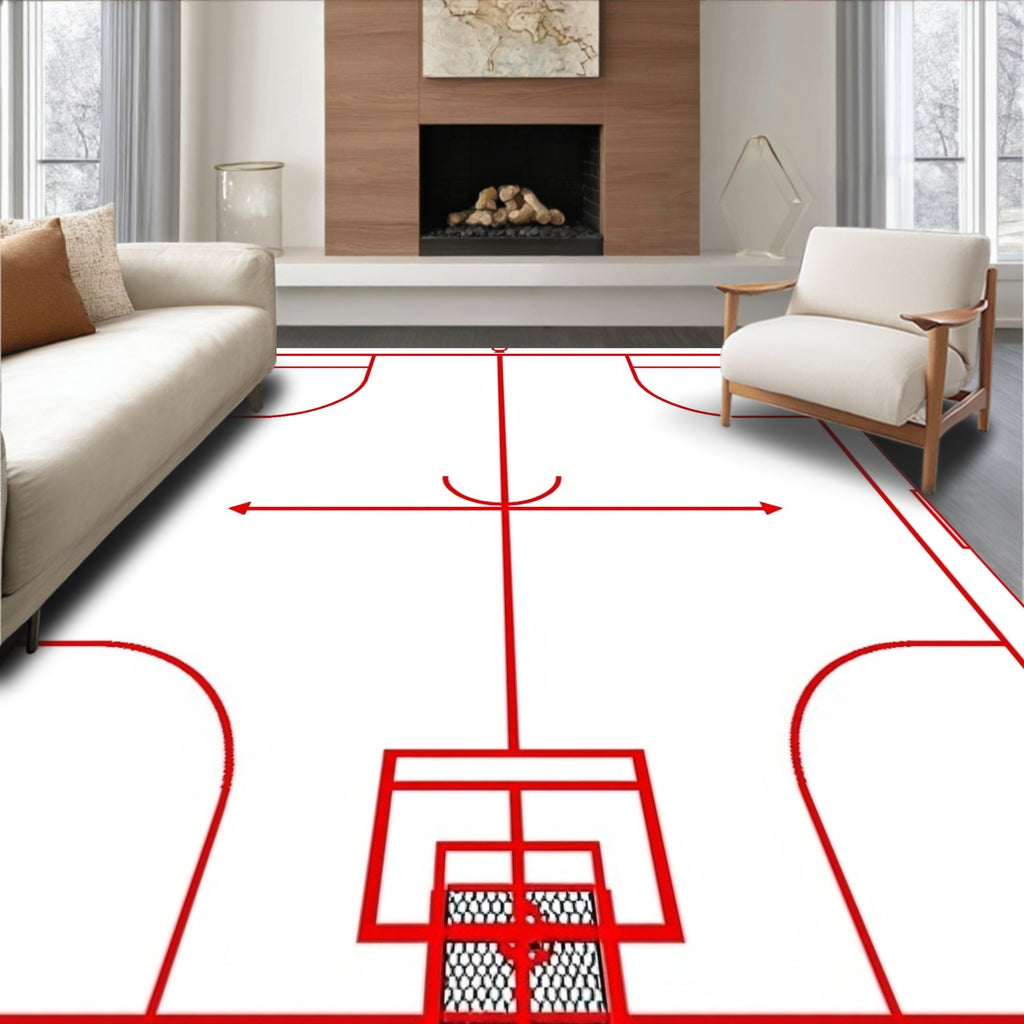 Red Line Art Basketball Court Rug