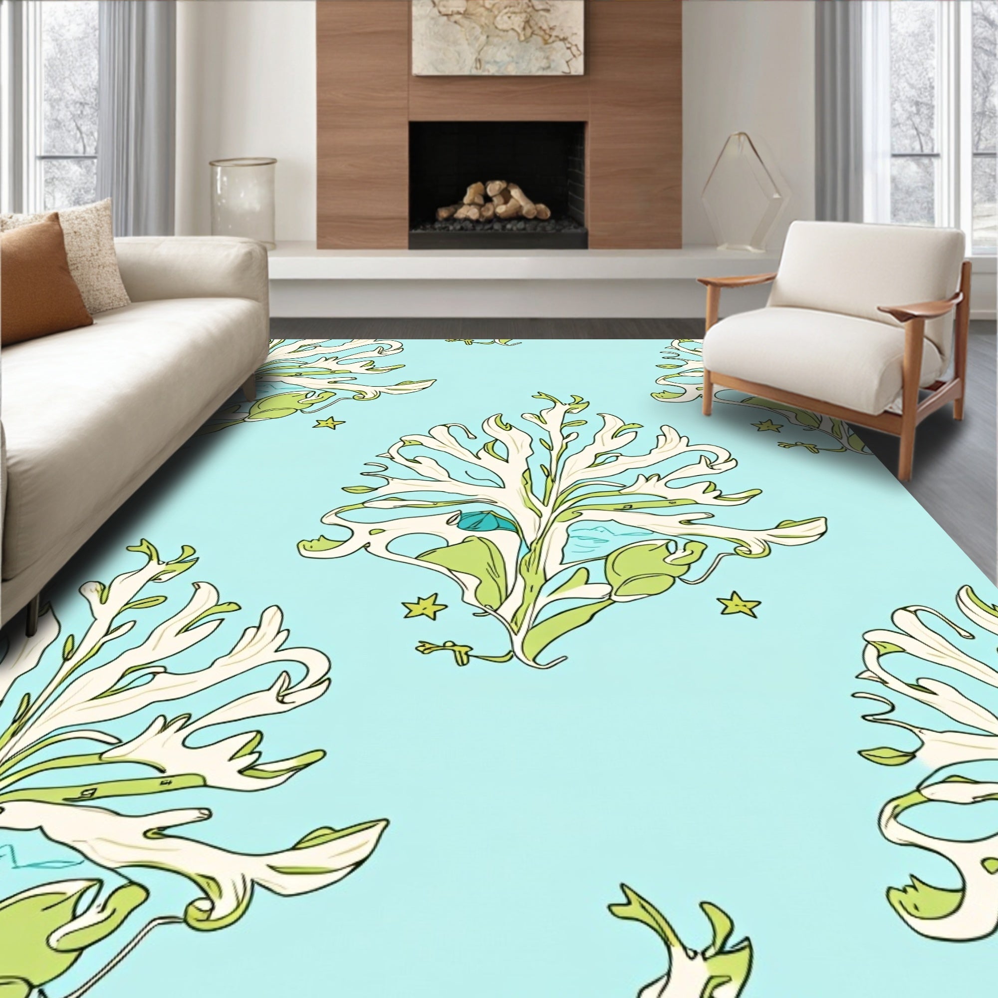 Light Blue Coral Starburst Rug