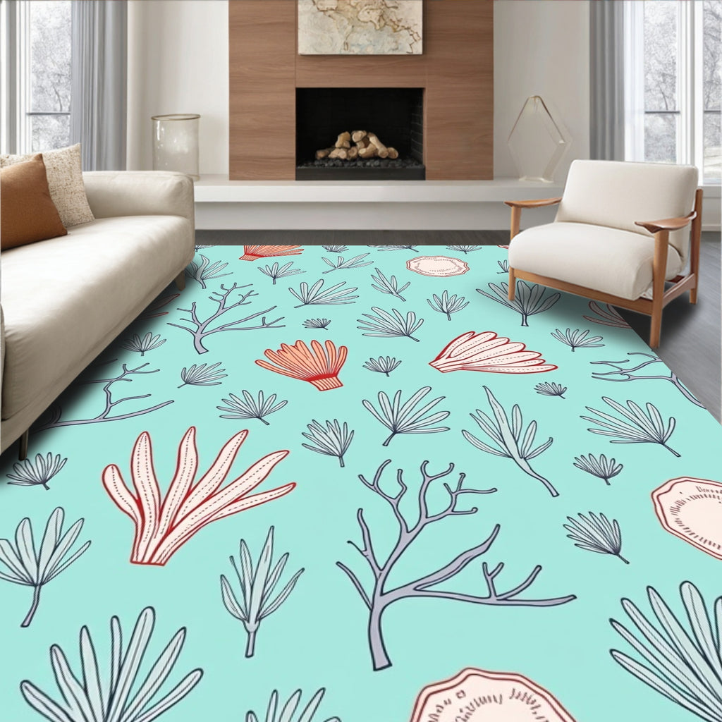 Coral Reef Marine Life Blue Rug