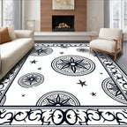 Nautical Black Starburst Medallion Border Rug