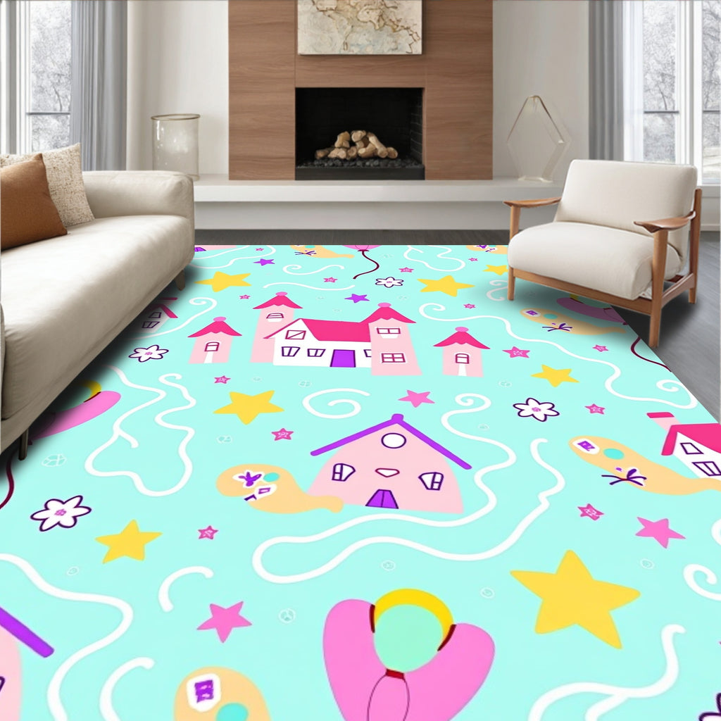 Pink Pastel Castle Whimsical Star Rug